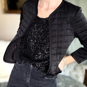 Wilfred black quilted jacket satin sheen lightweight winter layer size 4 small